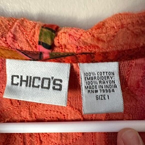 Chicos Hoodie Shirt Womens SMALL Boho Orange V-Neck Embroidered Long Sleeve - Picture 8 of 12